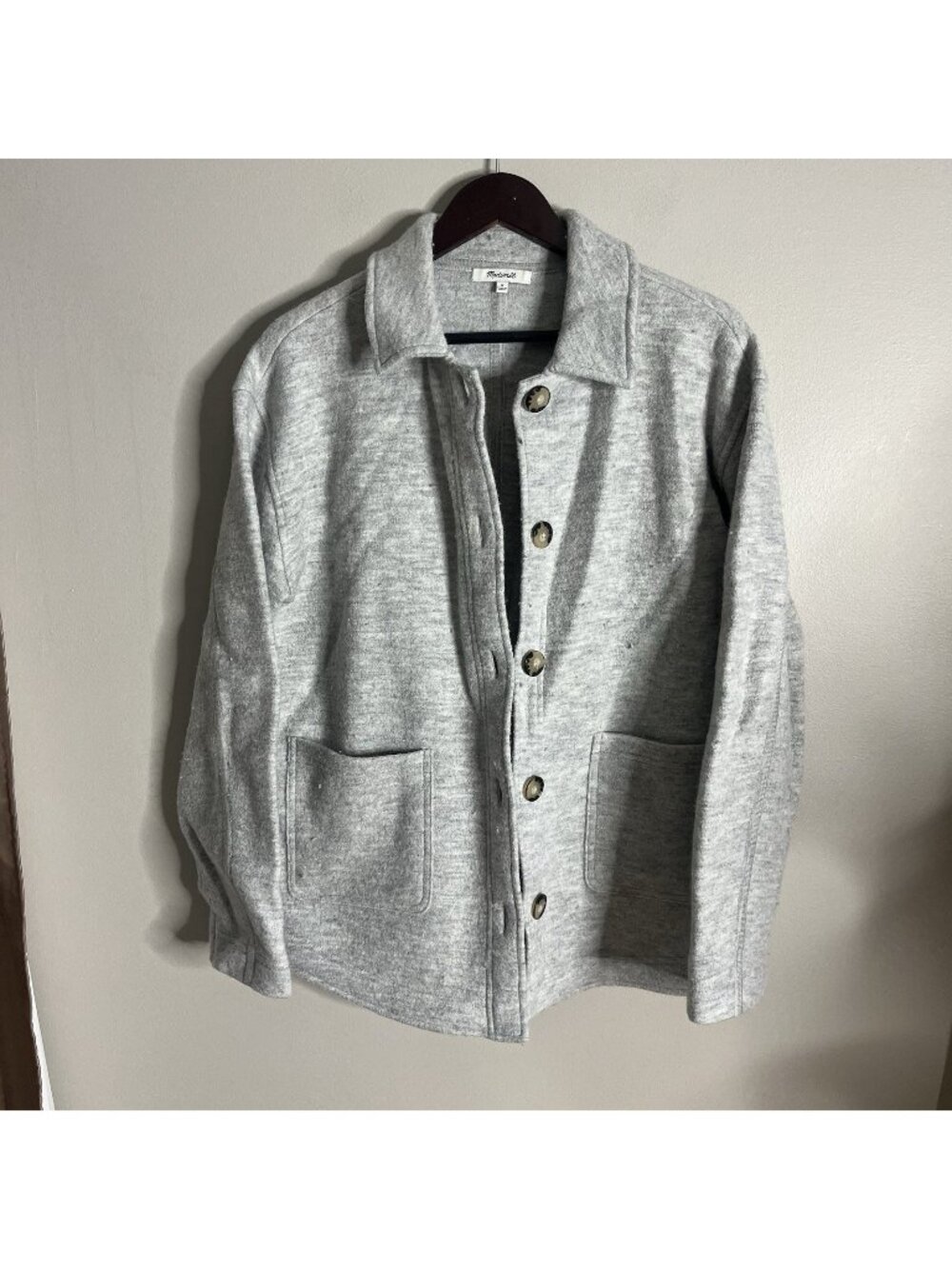 Madewell Size Medium Merino Wool Sweater Jacket Grey Button Collared